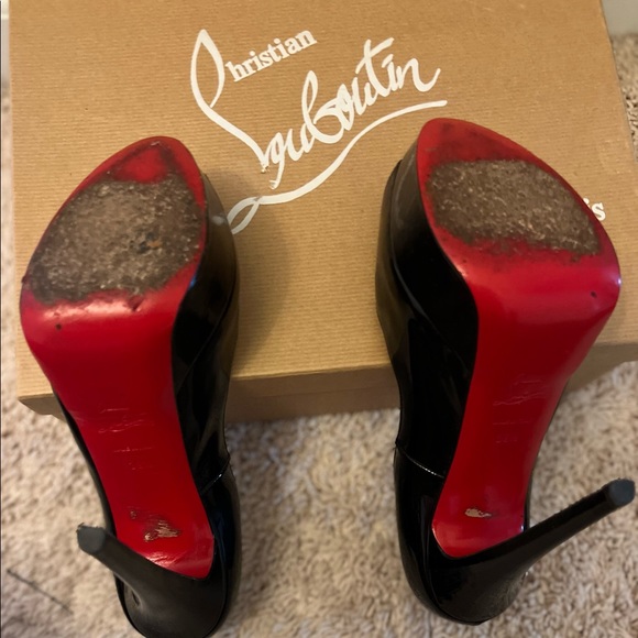 AUTHENTIC CHRISTIAN LOUBOUTIN Lady Peep 150 black patent calf leather pumps - Picture 4 of 9
